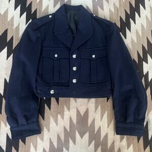 French Military Wool Jacket Navy Crop Small 1950s Vintage CDG Balenciaga Design